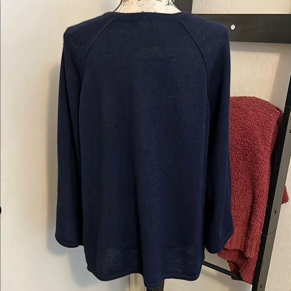 Garnet Hill Blue Baby Alpaca V-Neck Wide Sleeve Pullover Sweater Modern Office - Picture 4 of 12